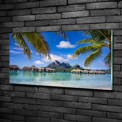 Glasbild Palmen in Bora Bora