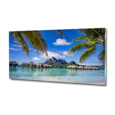 Glasbild Palmen in Bora Bora