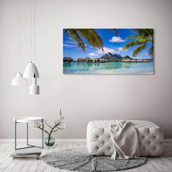 Glasbild Palmen in Bora Bora