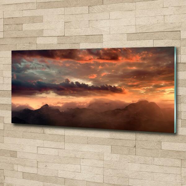 Bild auf glas Sonnenuntergang in den Bergen