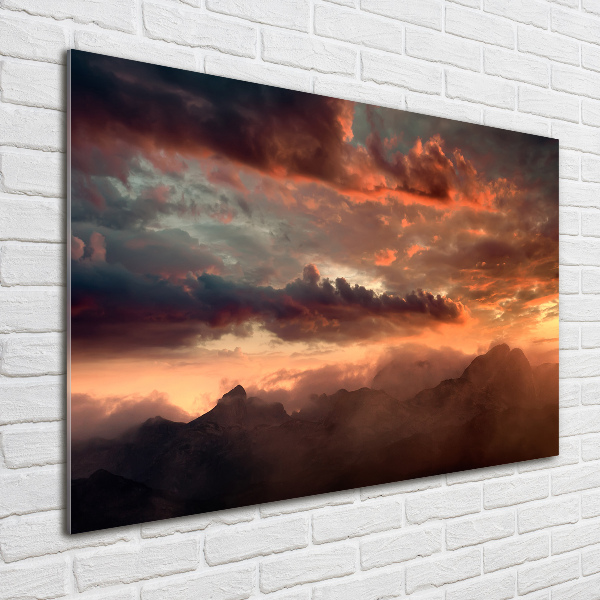 Bild auf glas Sonnenuntergang in den Bergen