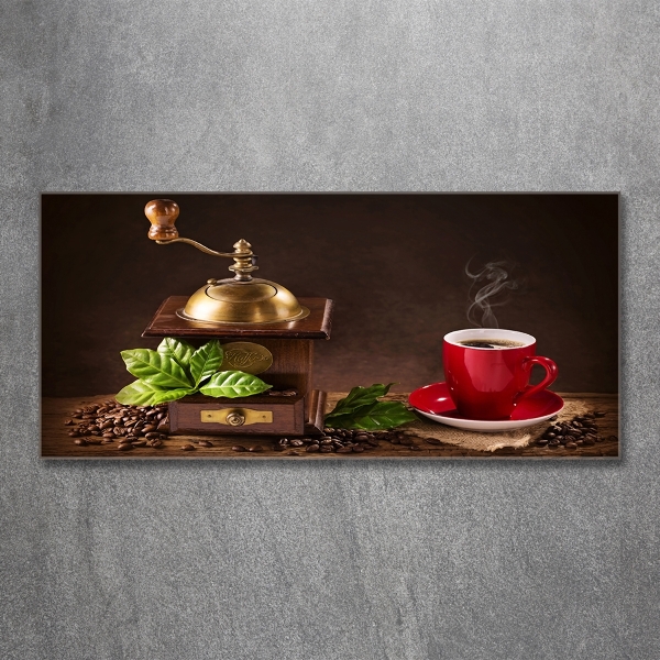 Glasbild Kaffee und Kaffeemühle