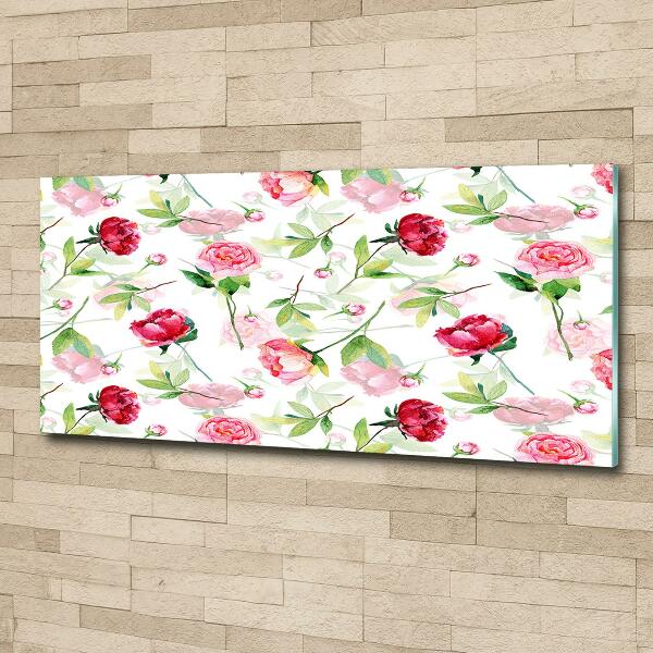 Foto glasbild Rosa Pfingstrosen