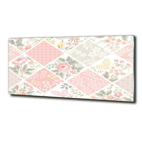 Foto glasbild Rosen- und Schmetterlingsmuster