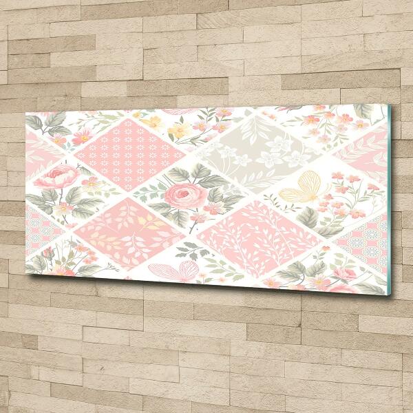 Foto glasbild Rosen- und Schmetterlingsmuster