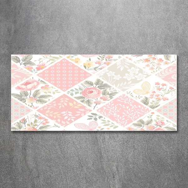 Foto glasbild Rosen- und Schmetterlingsmuster