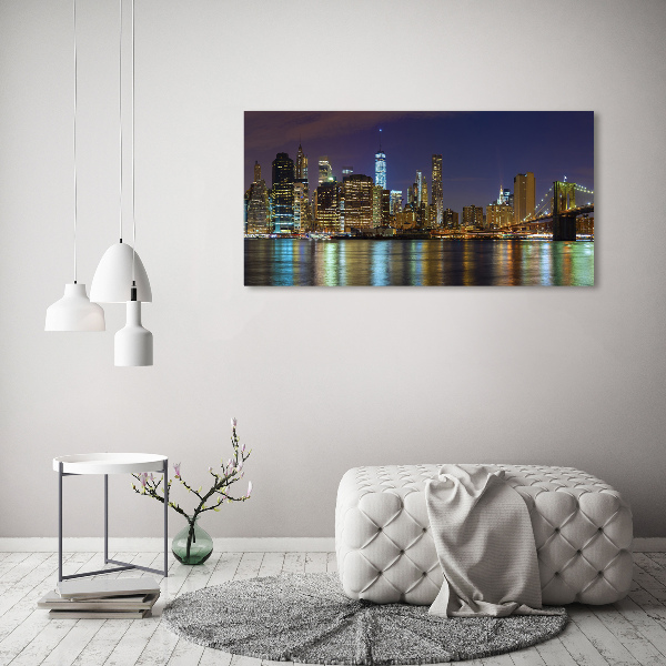 Glasbild Manhattan bei Nacht