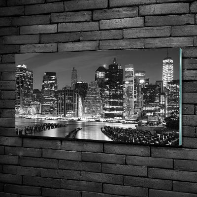 Glasbild Manhattan bei Nacht