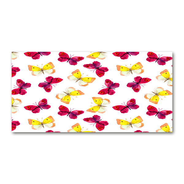 Foto glasbild Schmetterlinge und Blumen