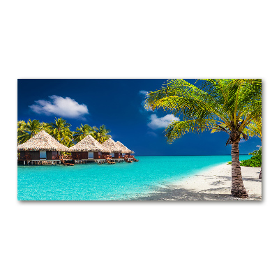 Glasbild Bungalows auf den Malediven