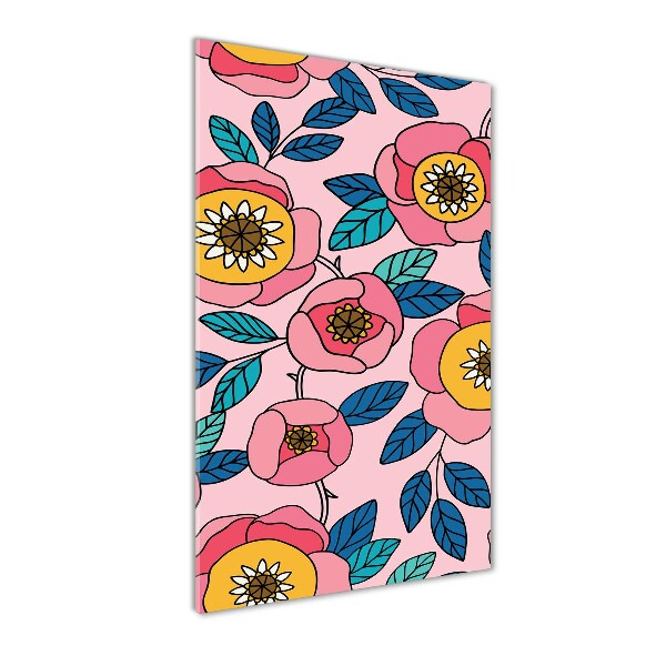 Glasbild vertikales Bunte Blumen