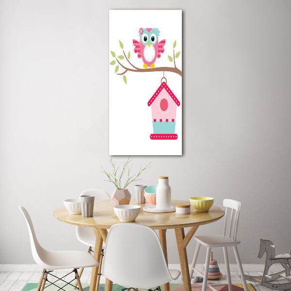 Foto auf glas vertikales Eule auf einem Ast