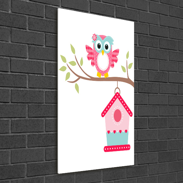 Foto auf glas vertikales Eule auf einem Ast