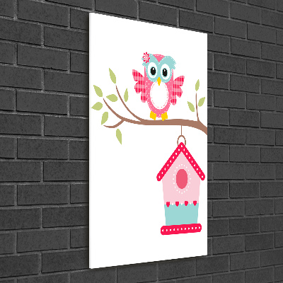 Foto auf glas vertikales Eule auf einem Ast