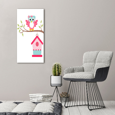 Foto auf glas vertikales Eule auf einem Ast