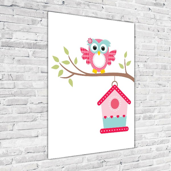 Foto auf glas vertikales Eule auf einem Ast