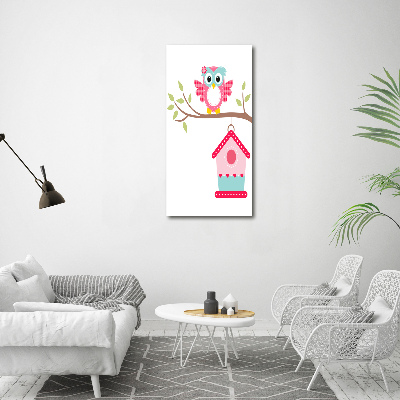 Foto auf glas vertikales Eule auf einem Ast