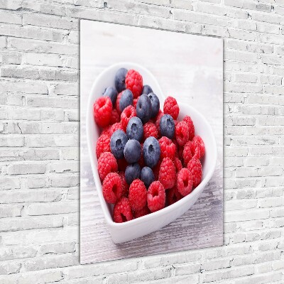 Bild aus glas vertikales Himbeeren und Blaubeeren