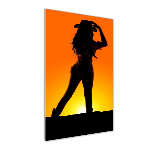Foto auf glas vertikales Cowgirl-Silhouette