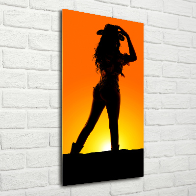 Foto auf glas vertikales Cowgirl-Silhouette
