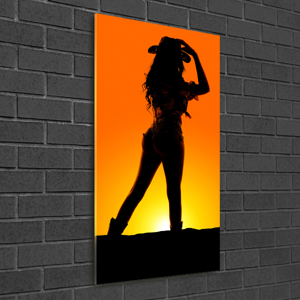 Foto auf glas vertikales Cowgirl-Silhouette