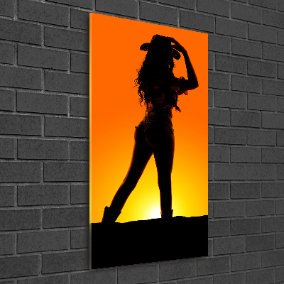 Foto auf glas vertikales Cowgirl-Silhouette