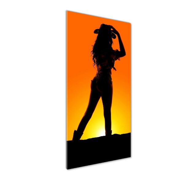 Foto auf glas vertikales Cowgirl-Silhouette