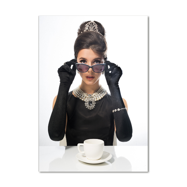 Glasbild vertikales Frau mit Brille