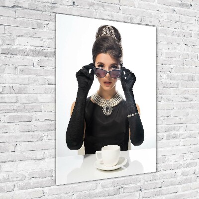 Glasbild vertikales Frau mit Brille