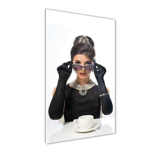 Glasbild vertikales Frau mit Brille