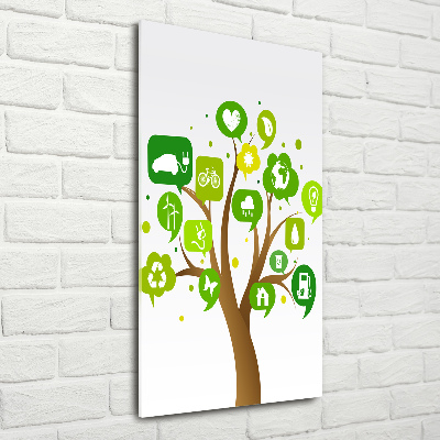 Glasbild vertikales Ökologischer Baum