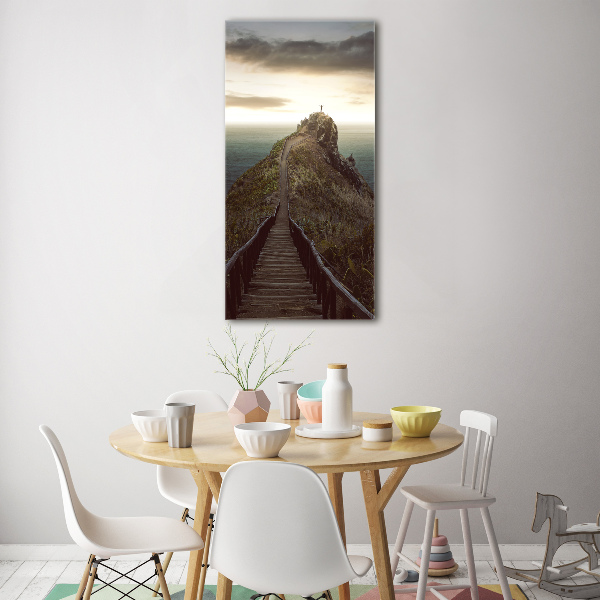 Bild aus glas vertikales Pfad auf dem Felsen