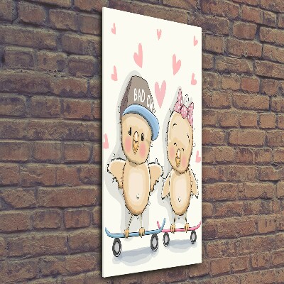 Glasbild vertikales Skateboard-Hühner