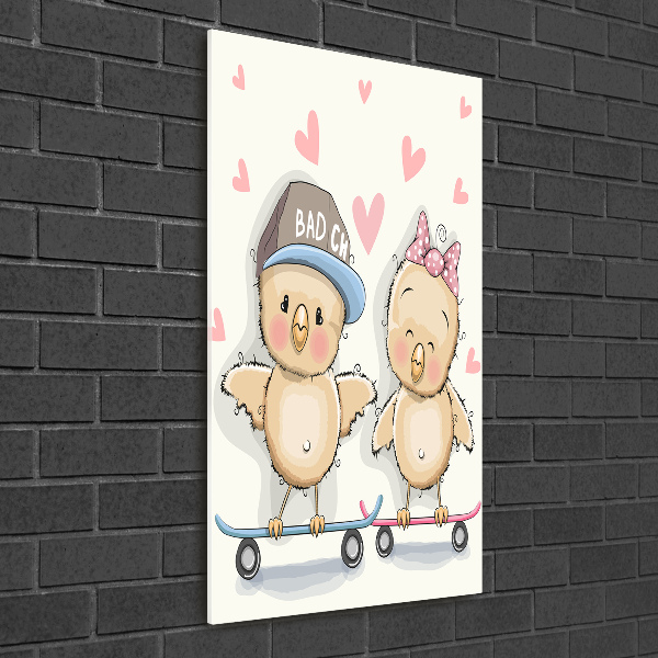 Glasbild vertikales Skateboard-Hühner