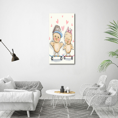 Glasbild vertikales Skateboard-Hühner