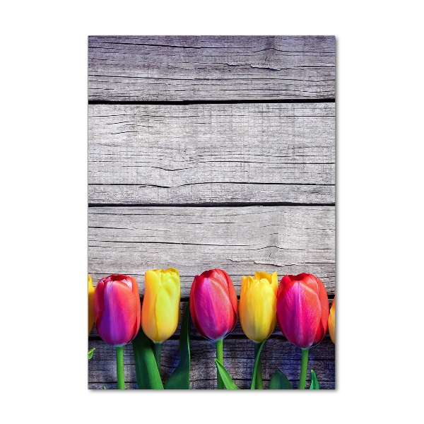 Glasbild vertikales Bunte Tulpen