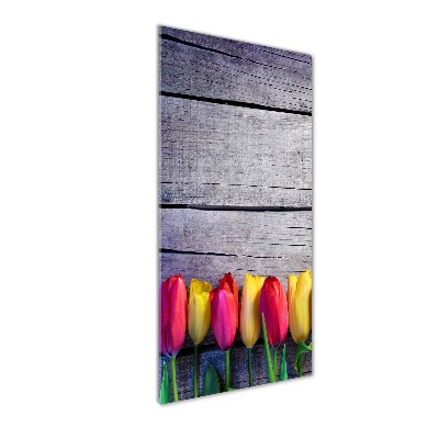 Glasbild vertikales Bunte Tulpen