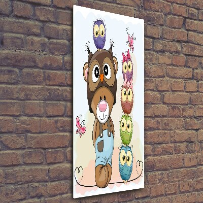 Bild aus glas vertikales Teddybär und Eulen