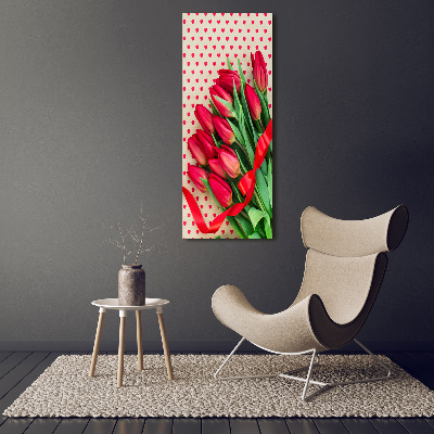 Glasbild vertikales Rote Tulpen