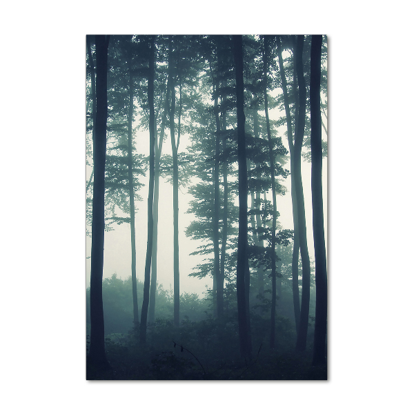 Glasbild vertikales Nebel im Wald