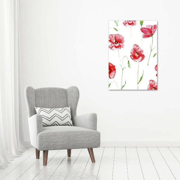 Glasbild vertikales Mohnblumen