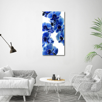 Glasbild vertikales Blaue Orchidee