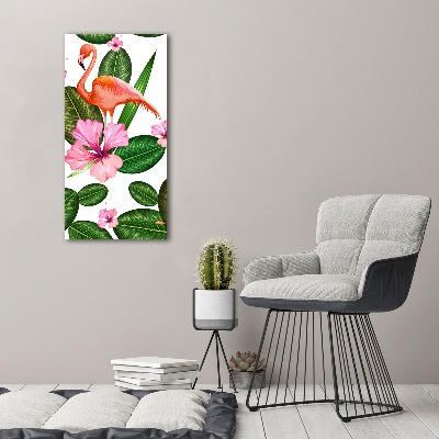 Foto auf glas vertikales Flamingos und Blumen