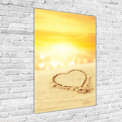Glasbild vertikales Herz am Strand