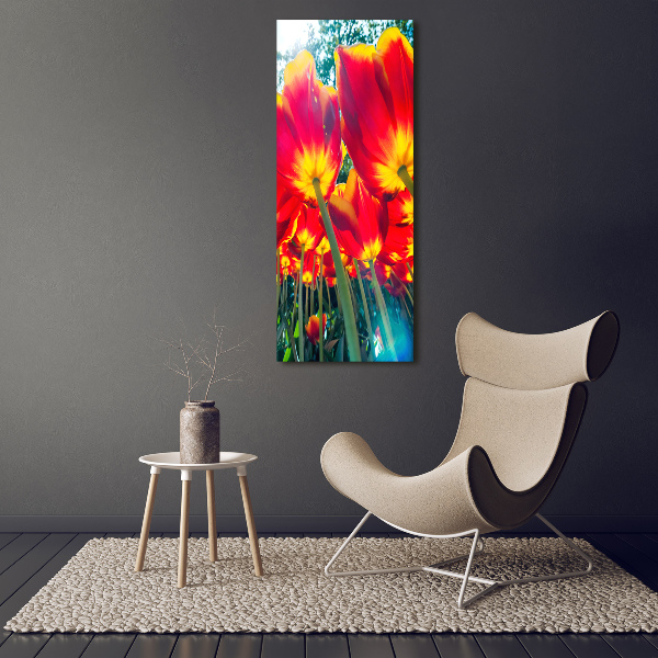 Glasbild vertikales Rote Tulpen
