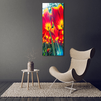 Glasbild vertikales Rote Tulpen