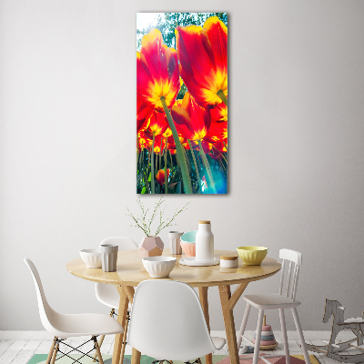 Glasbild vertikales Rote Tulpen