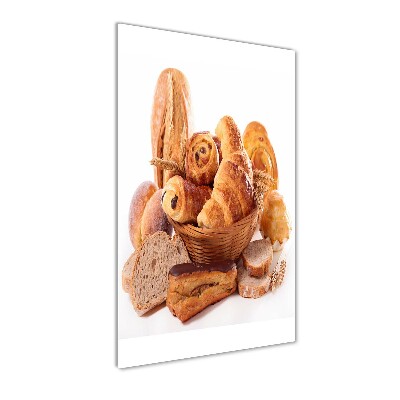 Glasbild vertikales Brot im Korb