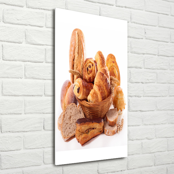 Glasbild vertikales Brot im Korb