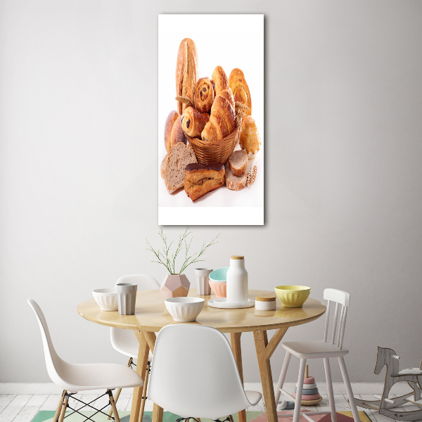 Glasbild vertikales Brot im Korb